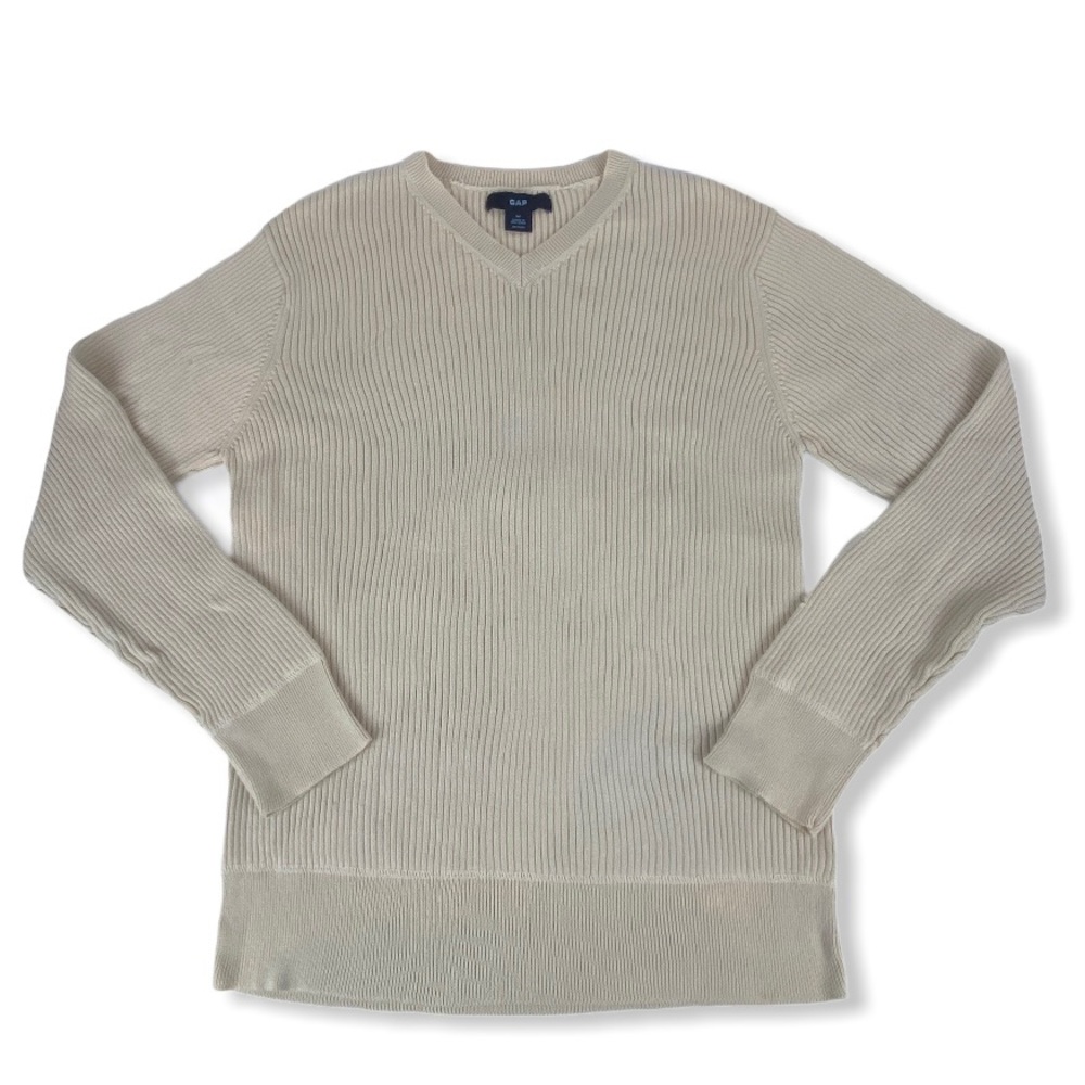 Cream V-Neck Ribbed Sweater